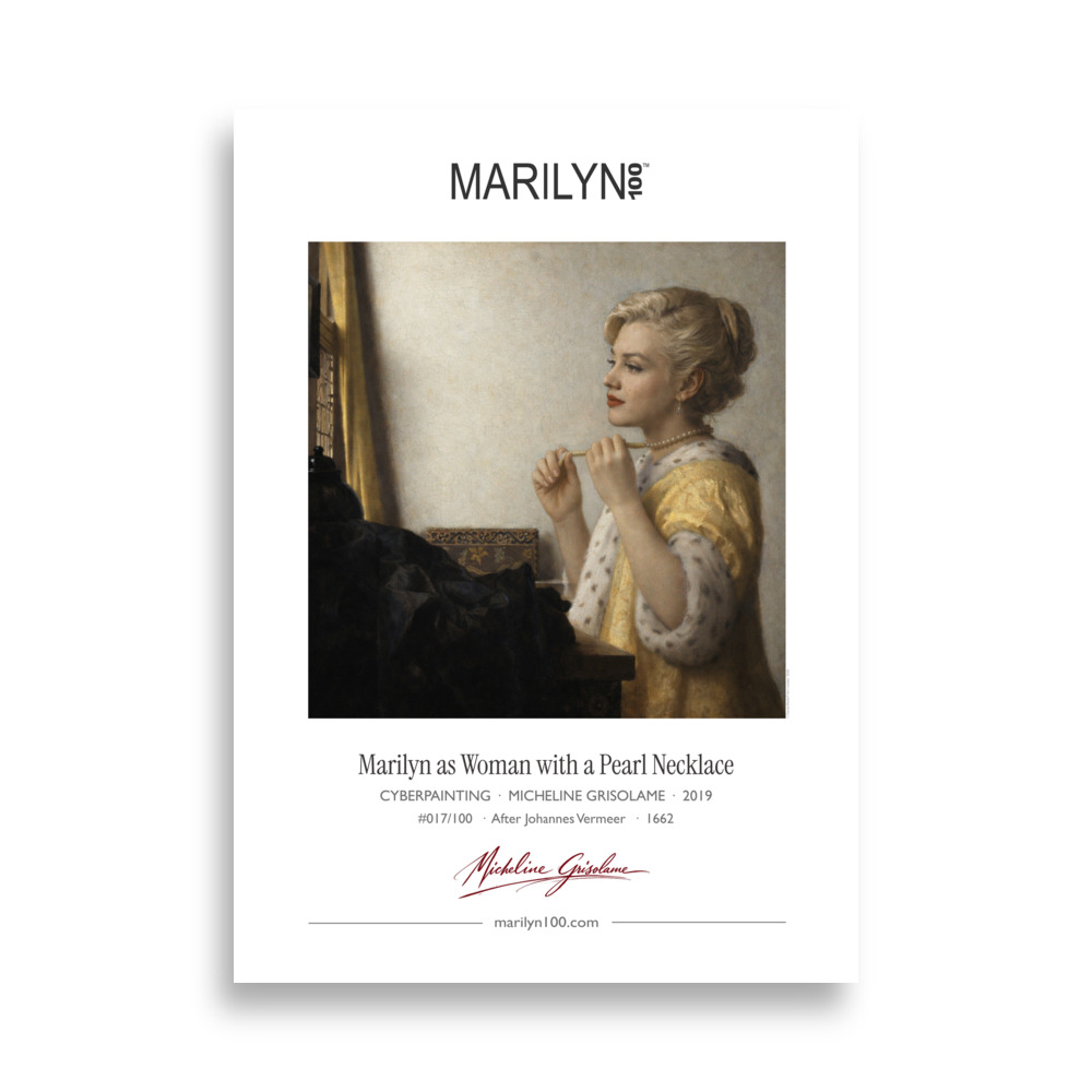 Vermeer Woman with a Pearl Necklace Poster 50x70 cm | MARILYN100 Cyberpainting | 50x70 cm