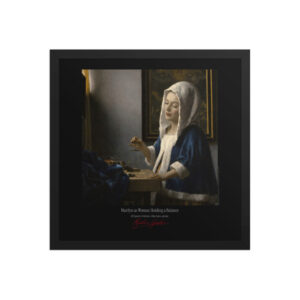 Vermeer Woman Holding a Balance Framed Print Black Ed. 16x16" | MARILYN100 Cyberpainting - Black frame