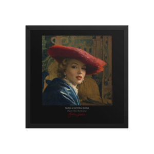 Vermeer Girl with a Red Hat Framed Print Black Ed. 16x16" | MARILYN100 Cyberpainting - Black frame