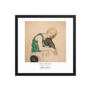 Schiele Seated Woman Framed Print White Ed. 16x16" | MARILYN100 Cyberpainting - Black frame