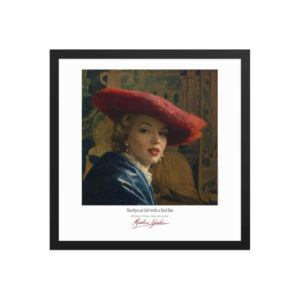 Vermeer Girl with a Red Hat Framed Print White Ed. 16x16" | MARILYN100 Cyberpainting - Black frame