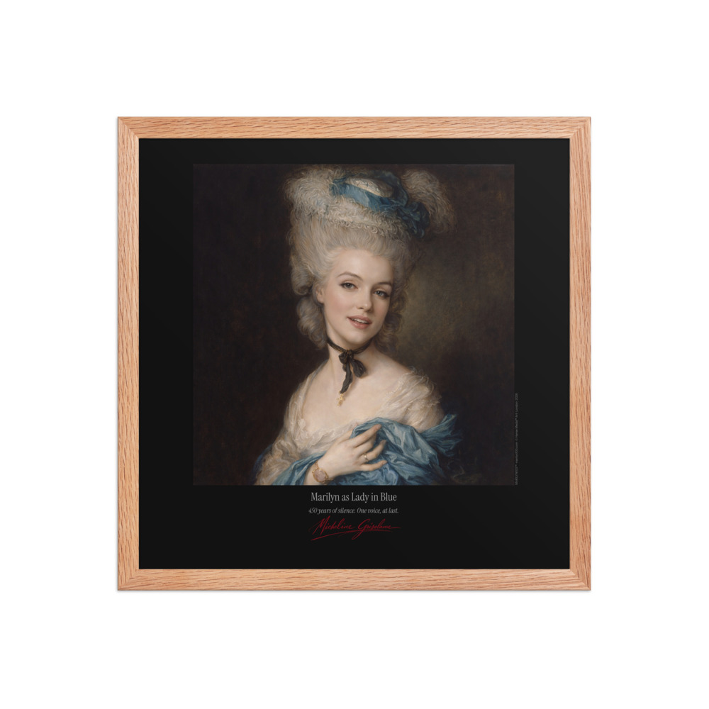 Gainsborough Lady in Blue Framed Print Black Ed. 16x16" | MARILYN100 Cyberpainting - Red Oak frame