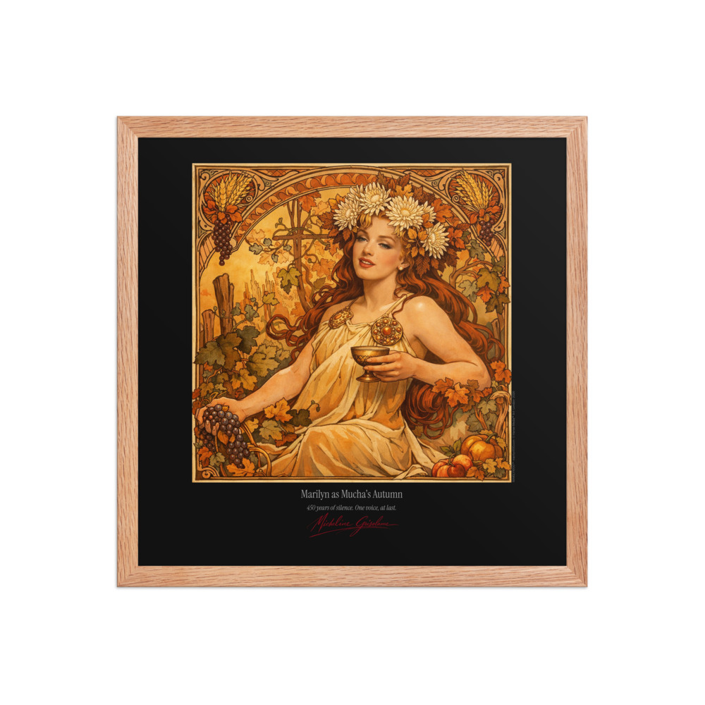 Mucha's Autumn Framed Print Black Ed. 16x16" | MARILYN100 Cyberpainting - Red Oak frame