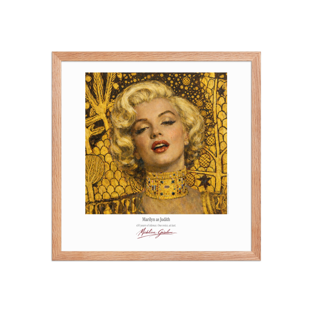 Klimt Judith Framed Print White Ed. 16x16" | MARILYN100 Cyberpainting - Red Oak frame