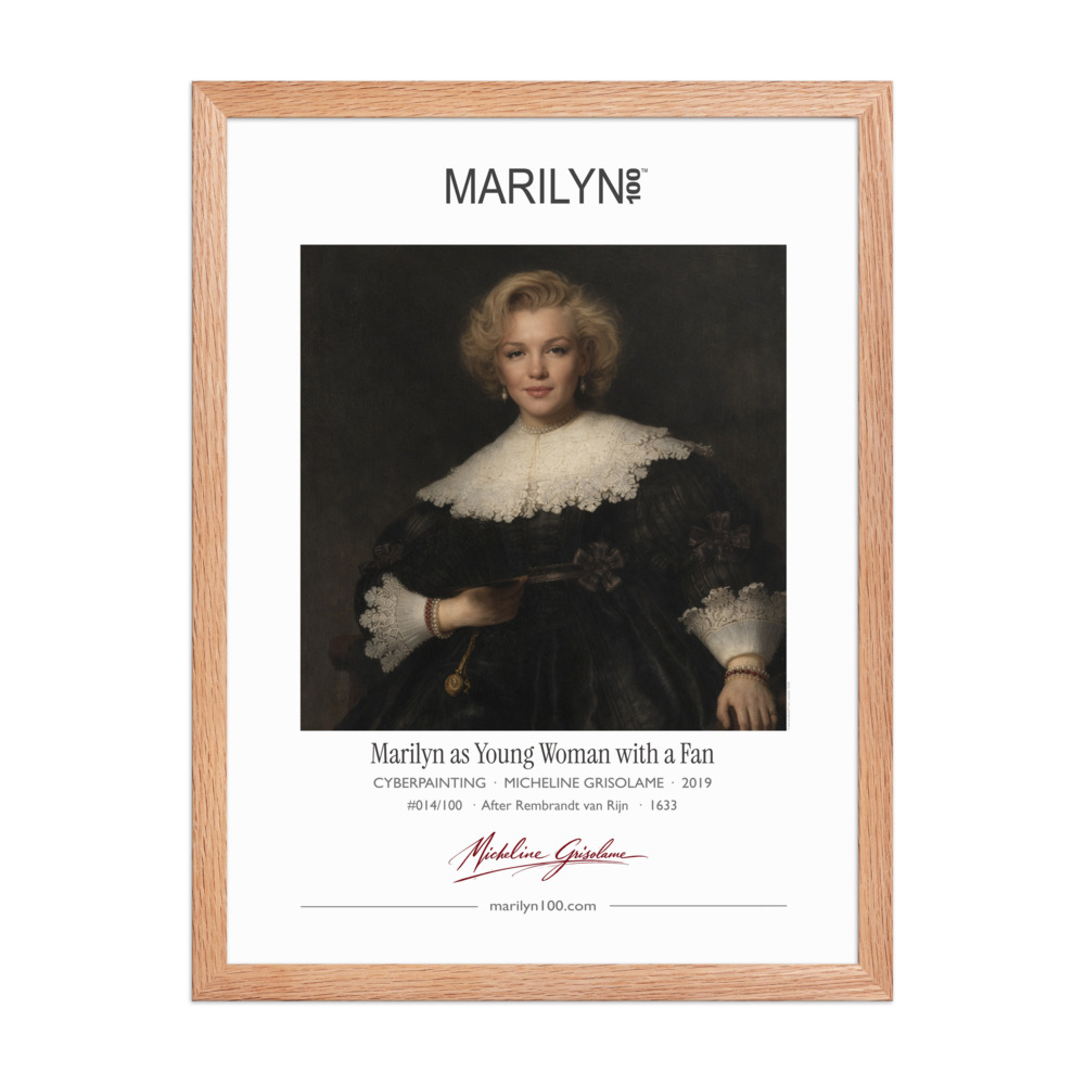 Rembrandt Young Woman with a Fan Framed Print 18x24" | MARILYN100 Cyberpainting - Red Oak frame
