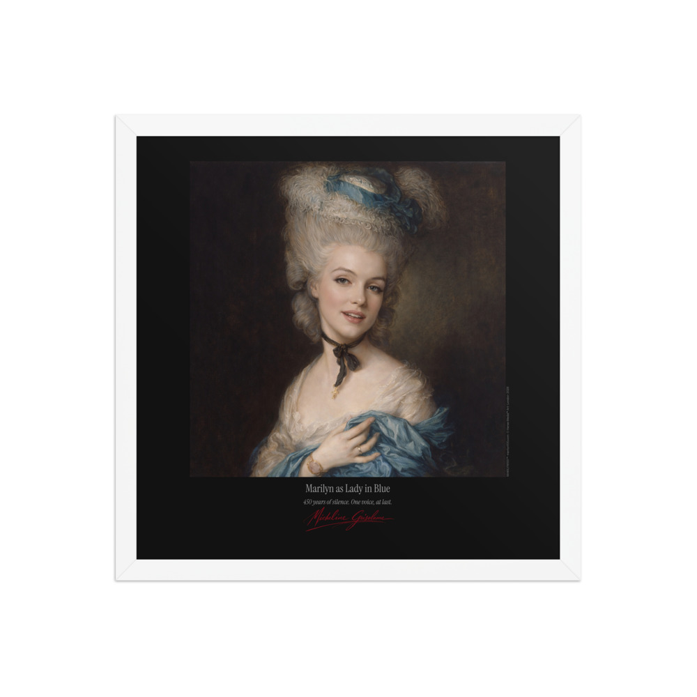 Gainsborough Lady in Blue Framed Print Black Ed. 16x16" | MARILYN100 Cyberpainting - White frame